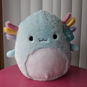 Squishmallows FuzzAMallows Irina Axolotl 12" Plush Light Blue Pink Yellow NWT